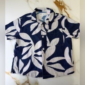 Zara Kids Blue and White Leaf Pattern Shirt